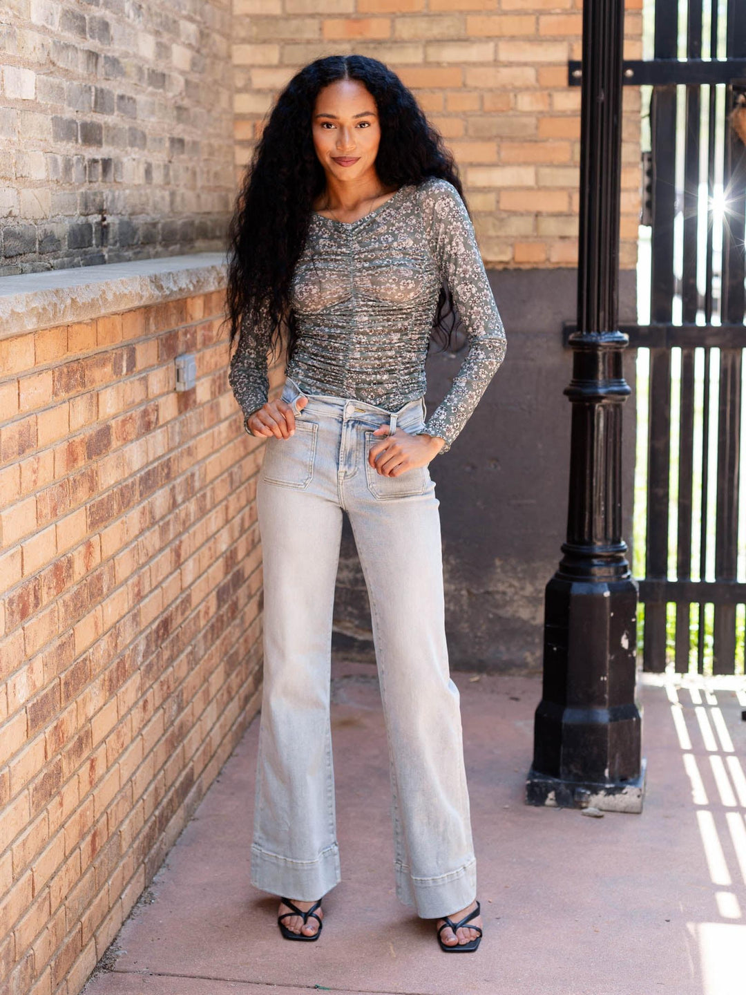 green floral mesh sweater
