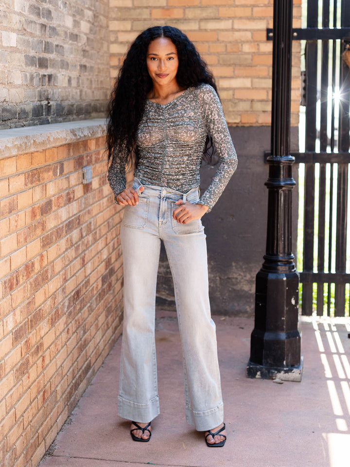 green floral mesh sweater