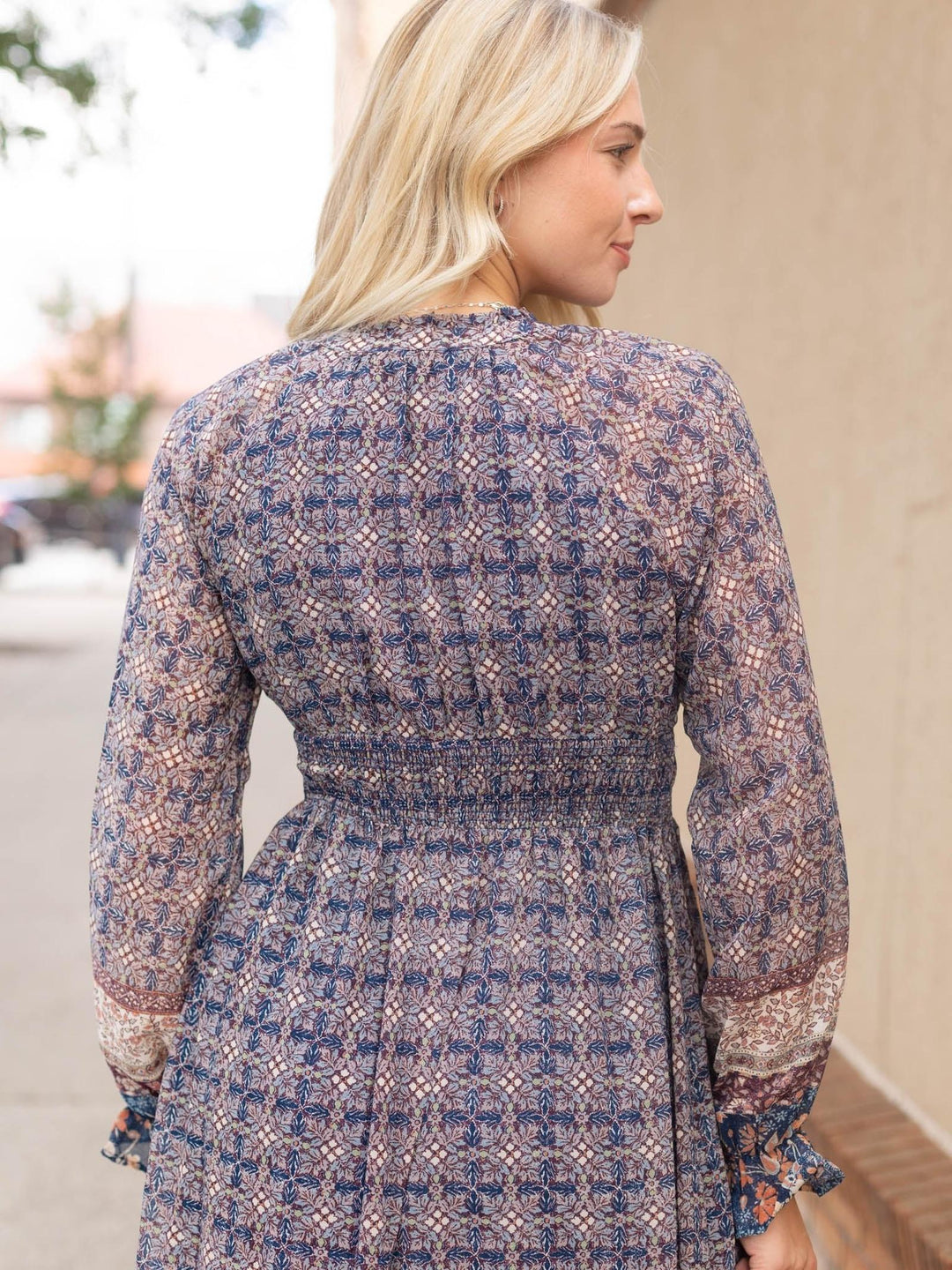 Mystree Long Sleeve Printed Chiffon Dress