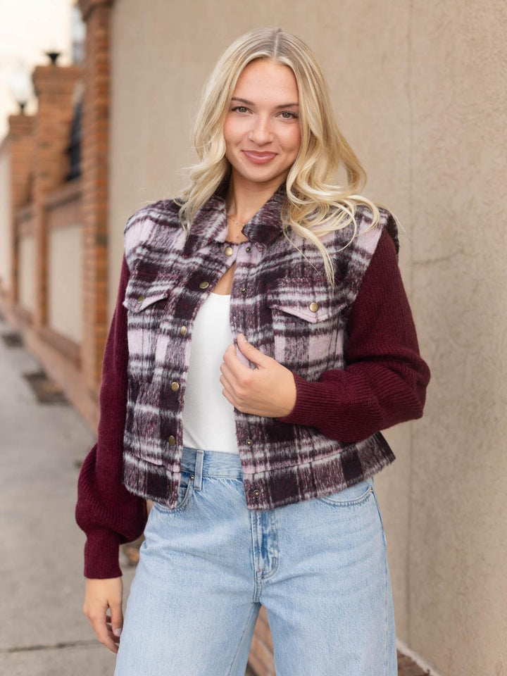 Mystree Mixed Media Sweater Jacket