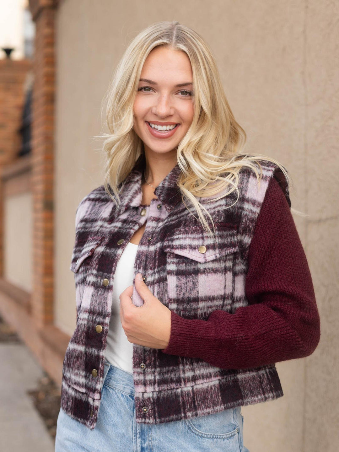 Mystree Mixed Media Sweater Jacket