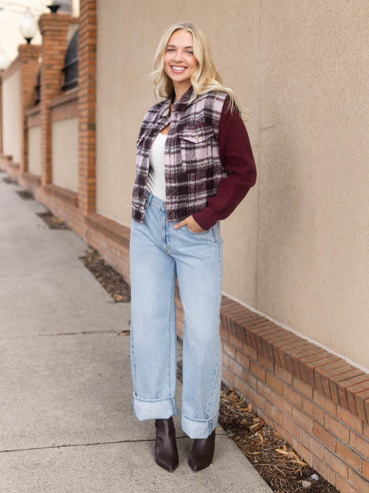 Mystree Mixed Media Sweater Jacket