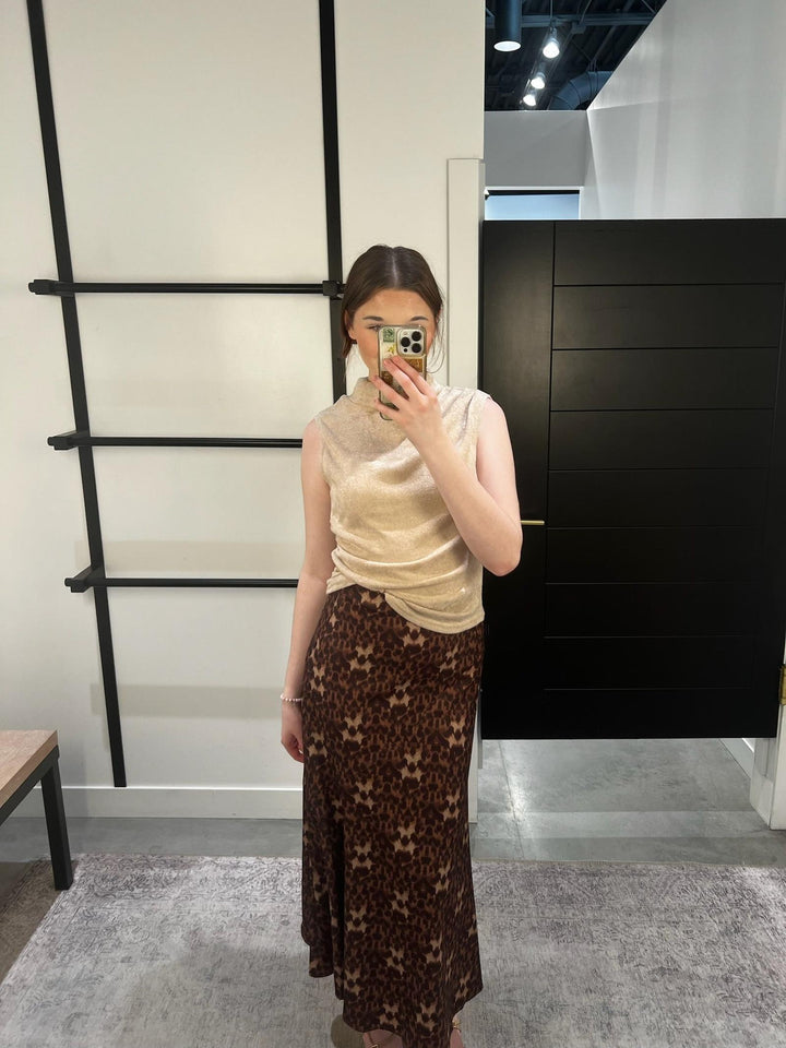 Mystree Sleeveless Mock Neck Shimmering Top