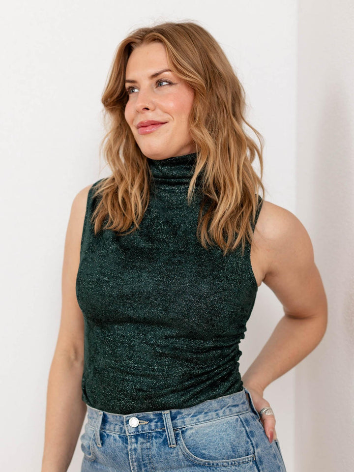 dark green shimmer top