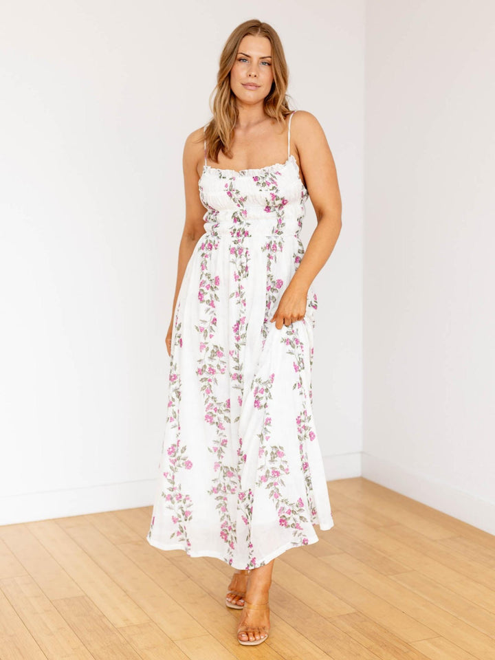white floral mesh dress
