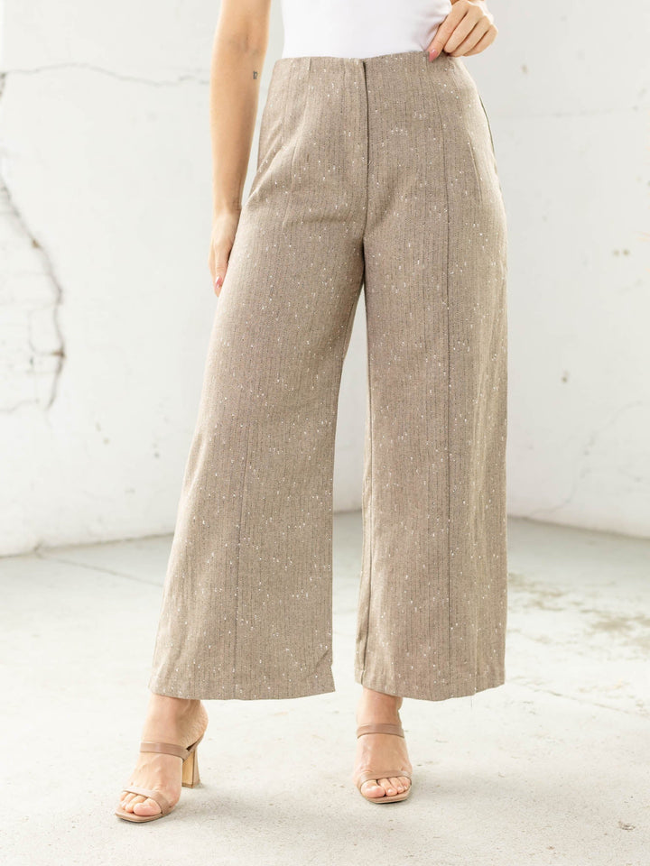 tan sparkle wide leg trouser