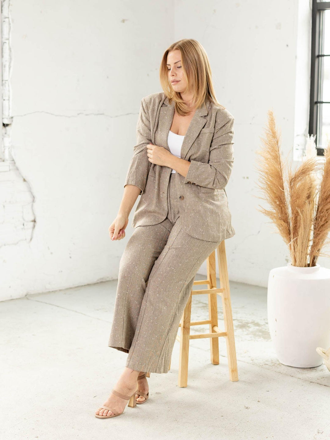 tan sparkle wide leg trouser