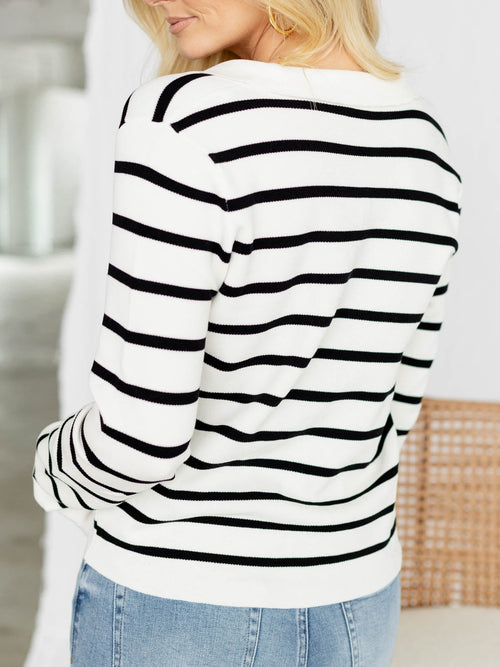 blue and white stripe cardigan sweater