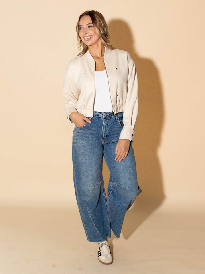 cream faux suede zip front jacket