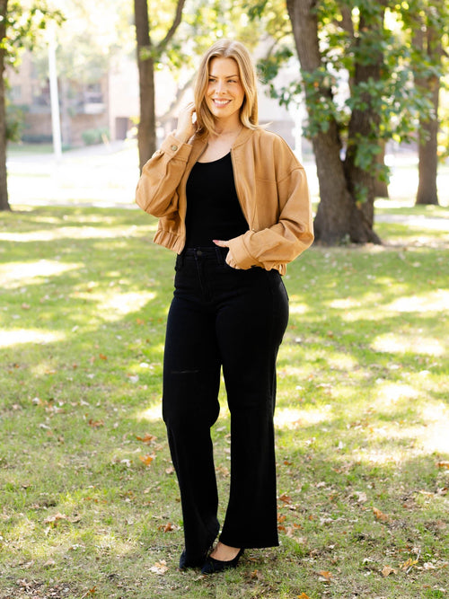 camel suede bomber jacket