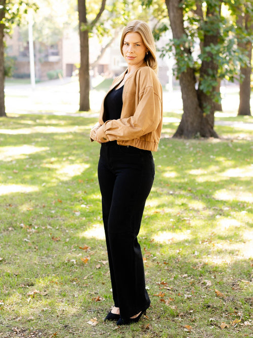 camel suede bomber jacket