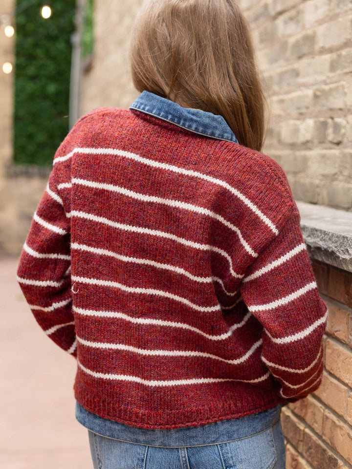 Mystree Two-fer Denim Detailed Stripe Sweater Jacket