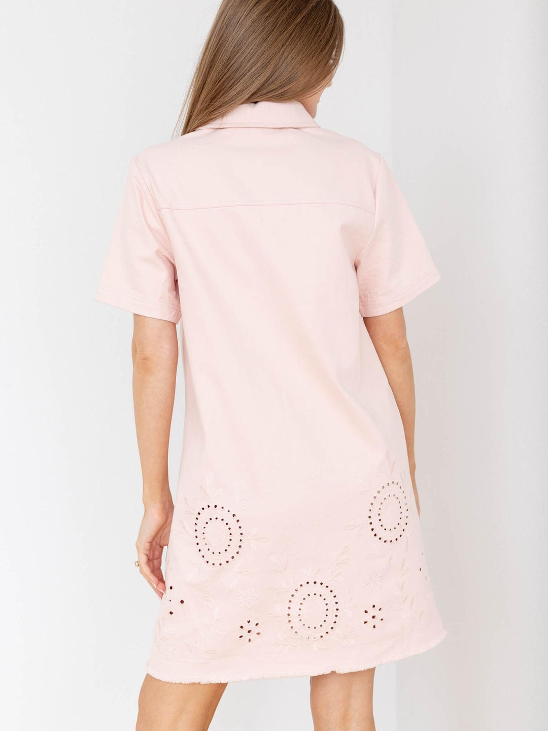 pink denim shift dress