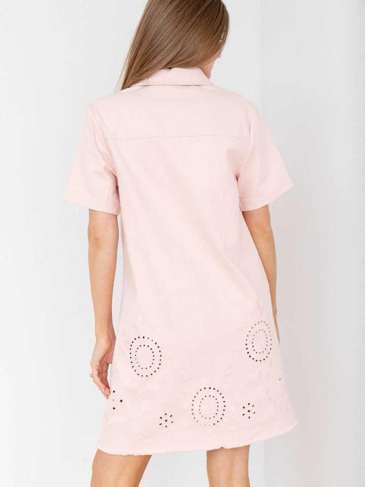 pink denim shift dress