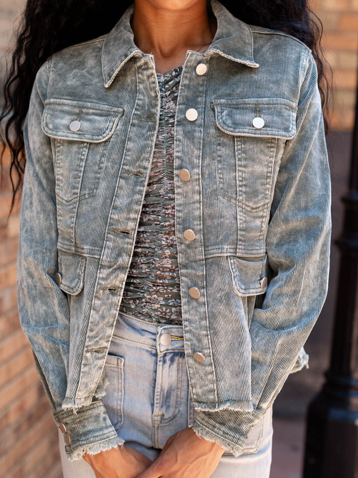 washed corduroy peplum jacket