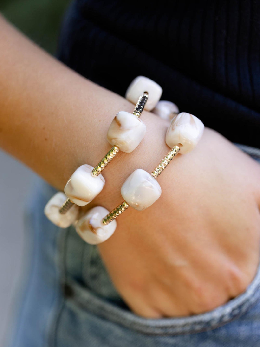 Natural Beaded Set of 2 16mm Bracelets