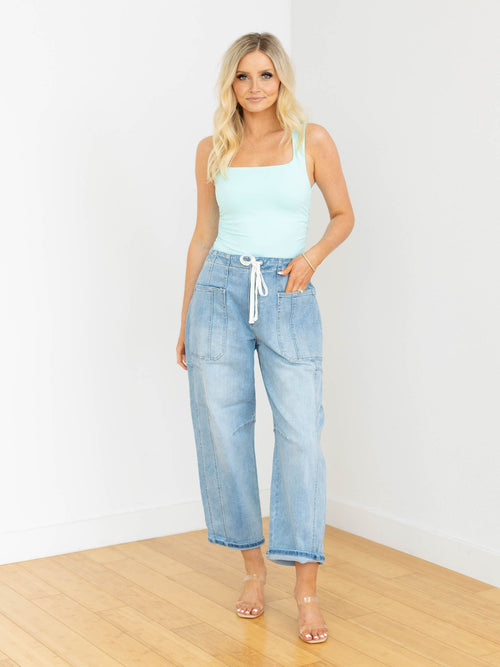 bright aqua ruched side tank