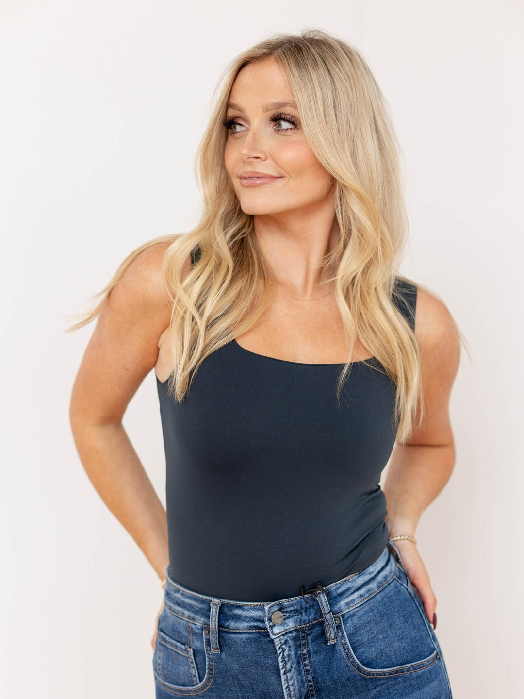 dark green squared neck tank