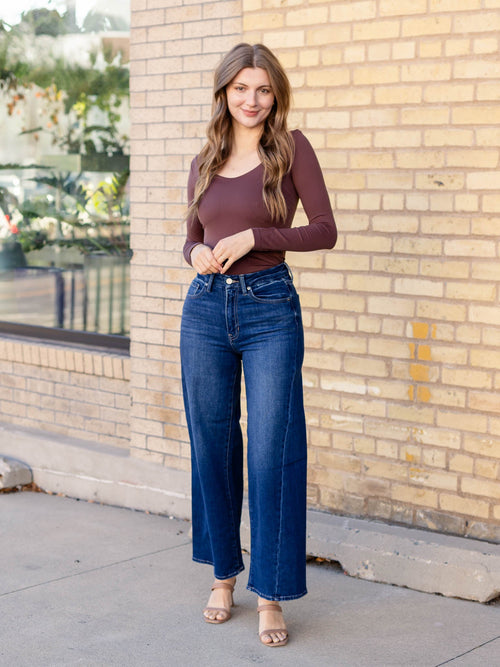 brown fitted long sleeve top