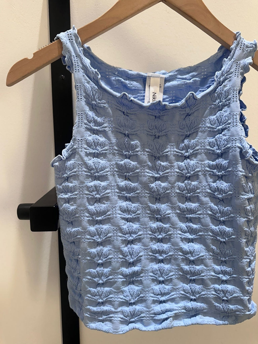 blue textured fitted tank