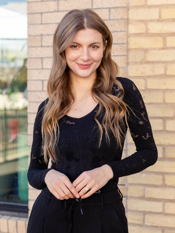 black lace long sleeve bodysuit