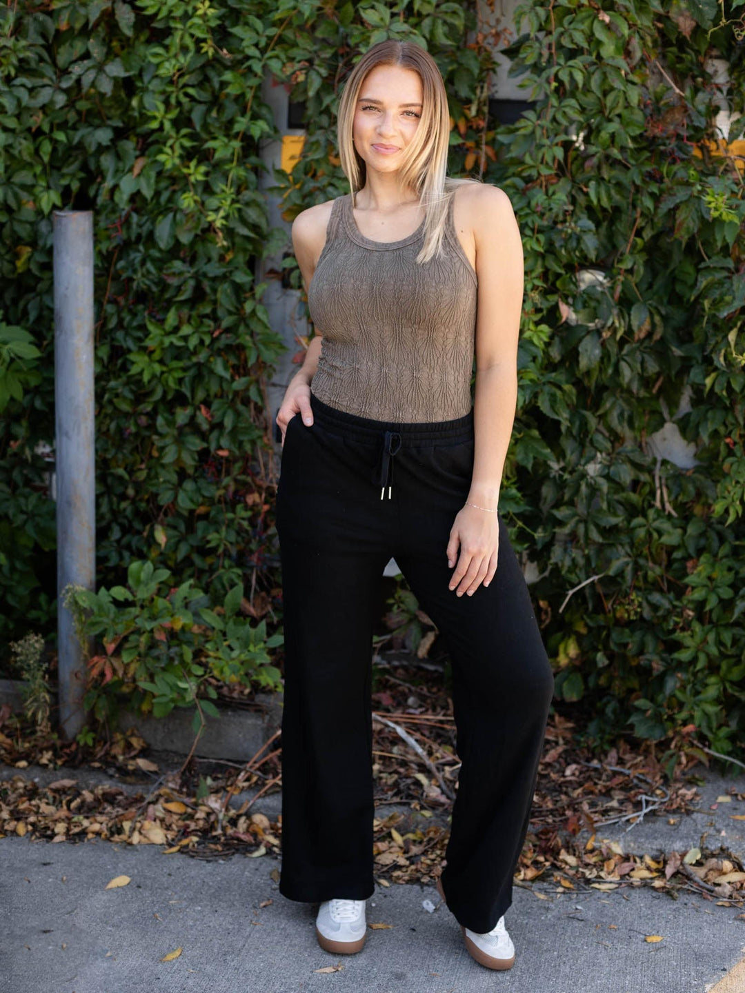 textured olive reversible tank top