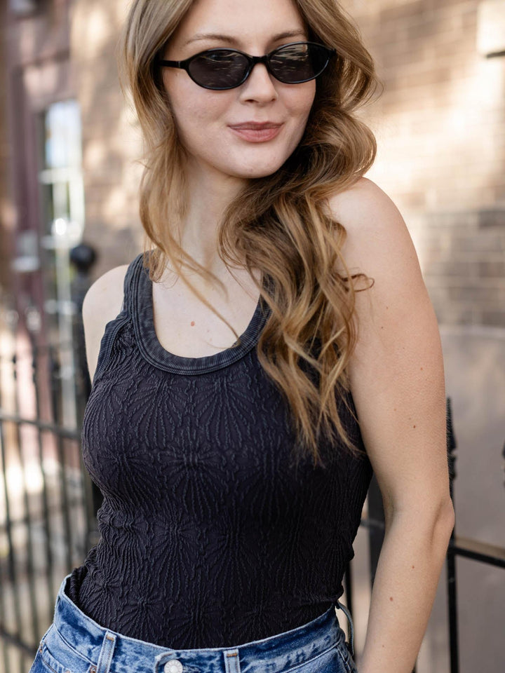 washed black textured tank top
