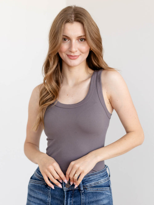 dark grey ribbed tank