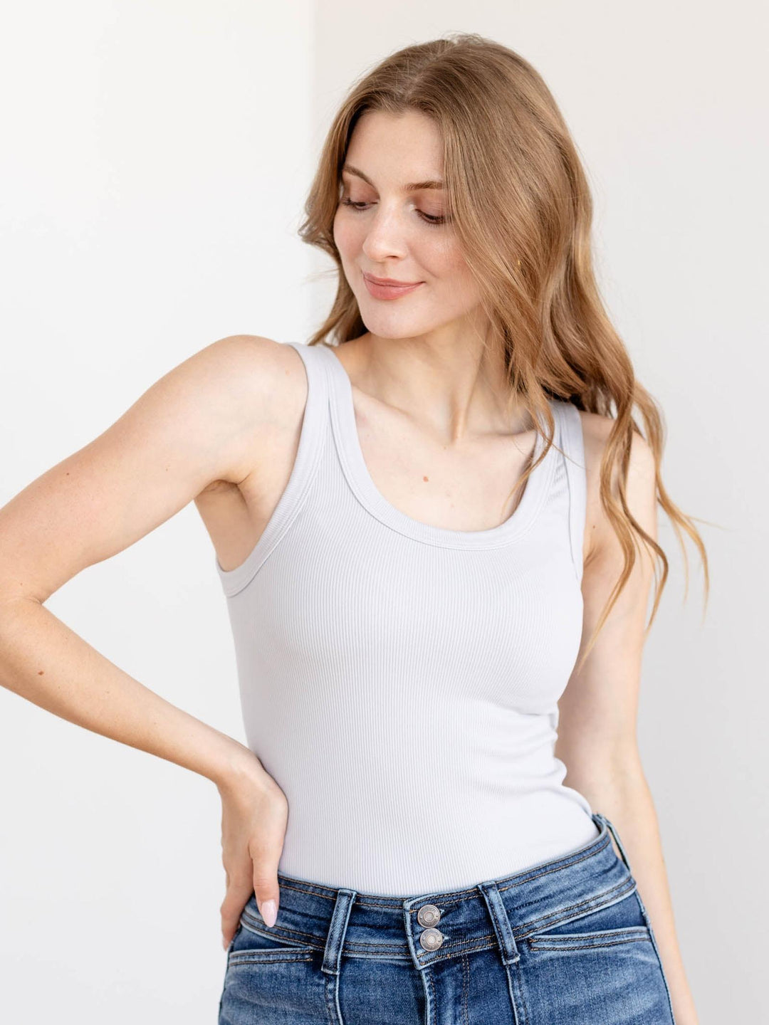 light grey tank top