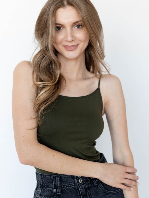 dark olive green long tank top