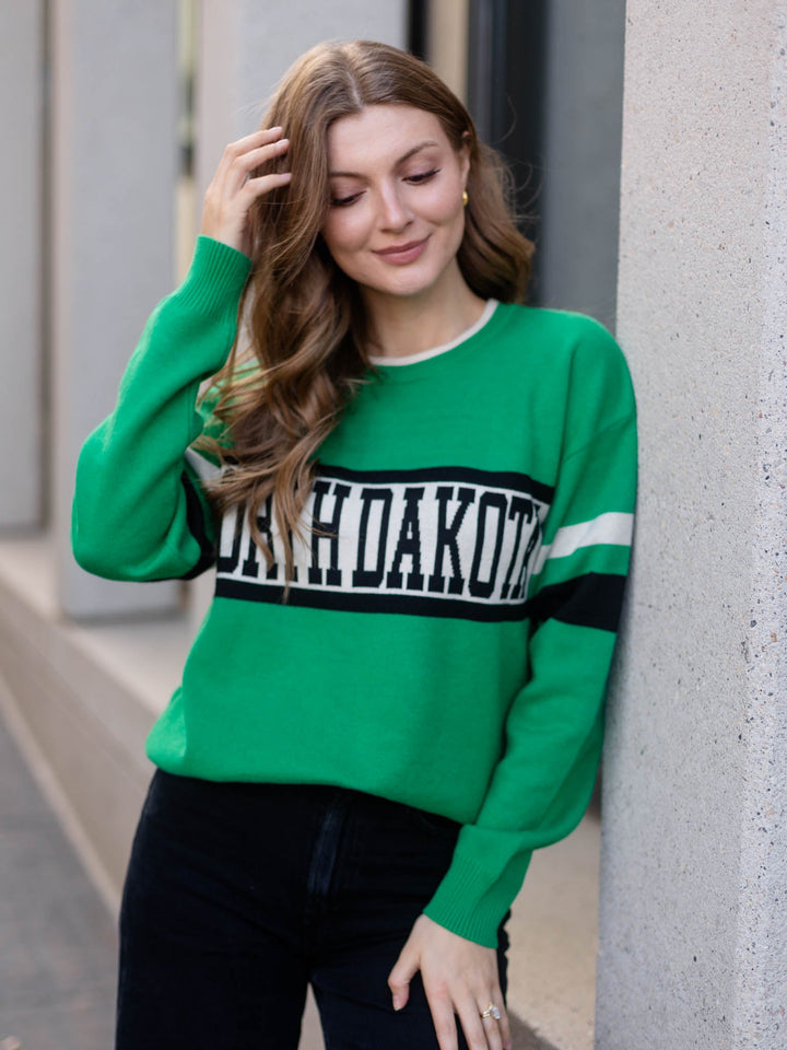 green sweater