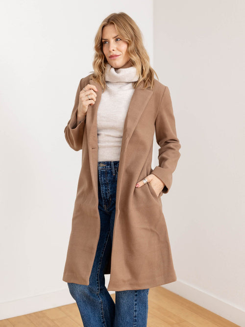 camel colored structured long coat