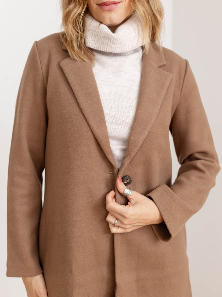 camel colored structured long coat