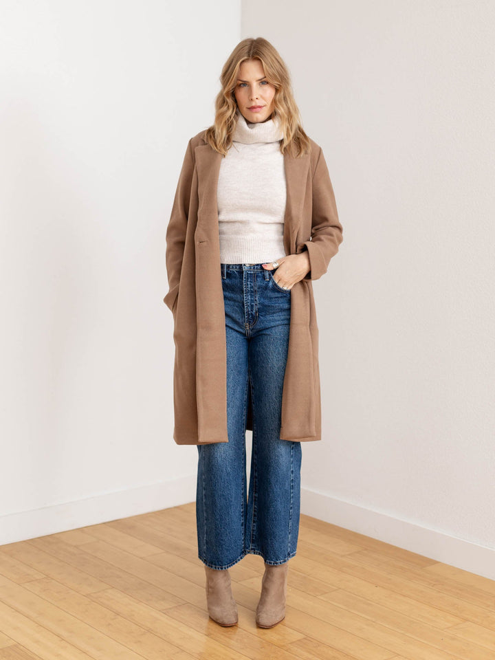 camel colored structured long coat
