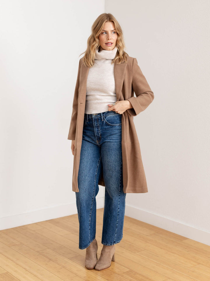 camel colored structured long coat