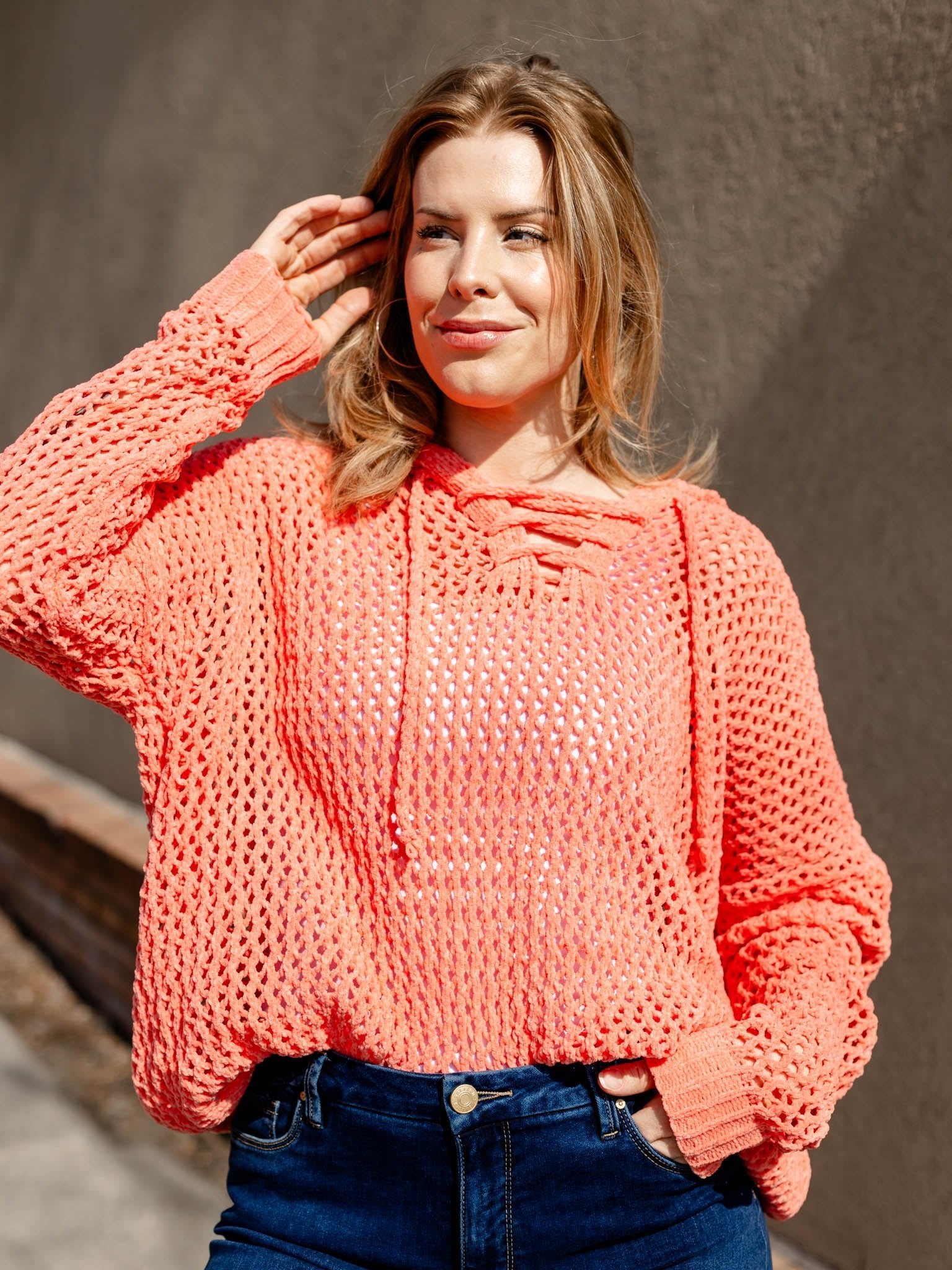 Open Knit Hoodie Sweater – Leela and Lavender