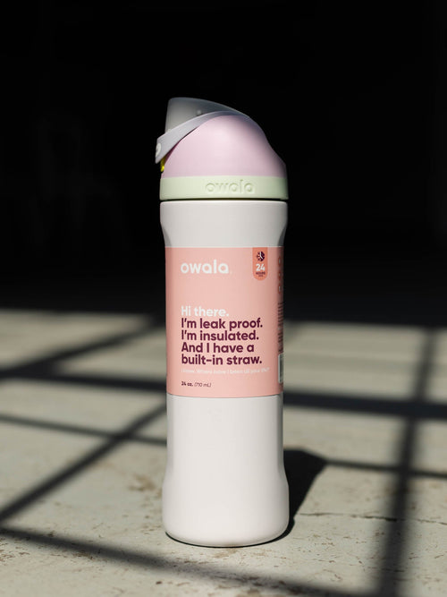 purple and light blue water bottle