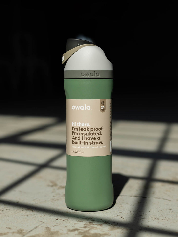 green and blue water bottle