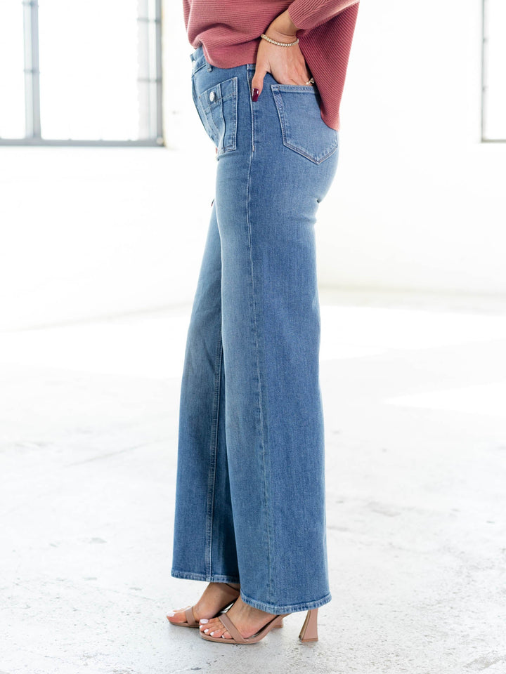 patch pocket medium wash denim