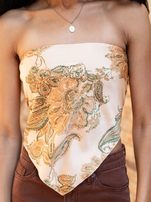 satin paisley printed strapless top