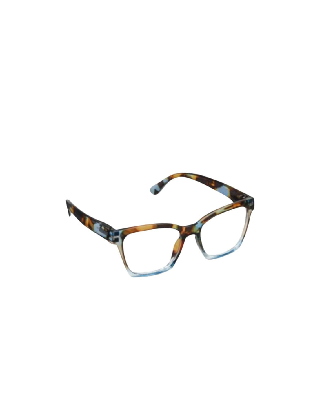 blue and tortoise printed glasses