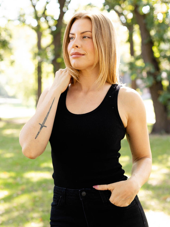 black ribbed tank top