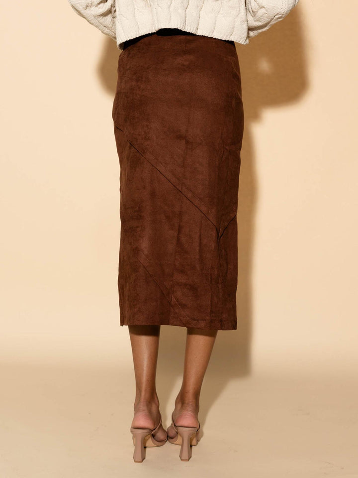 brown suede side slit skirt