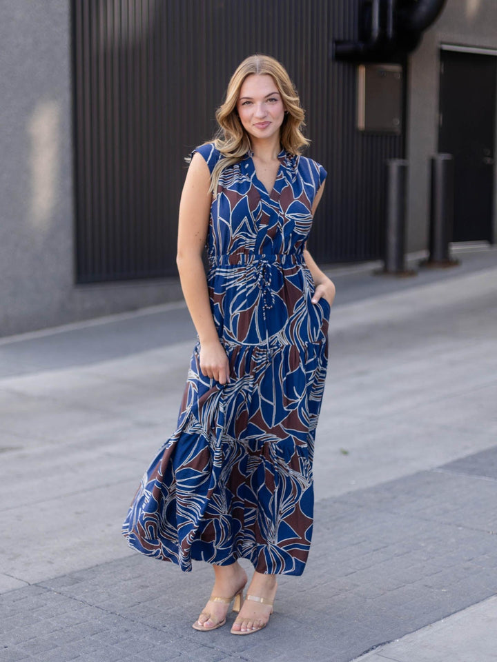 PINCH Abstract Print Tiered Maxi Dress