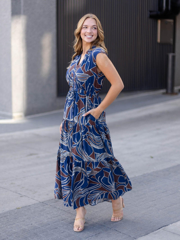 PINCH Abstract Print Tiered Maxi Dress