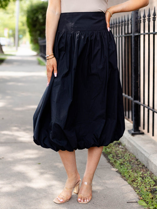black bubble hem midi skirt