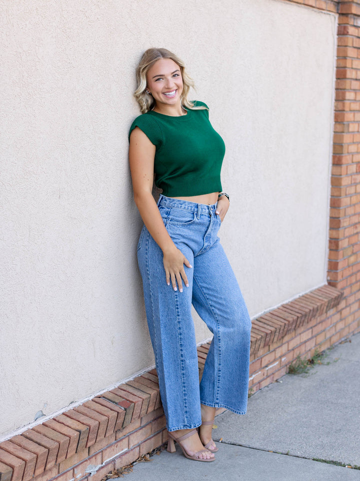 bright green cap sleeve top