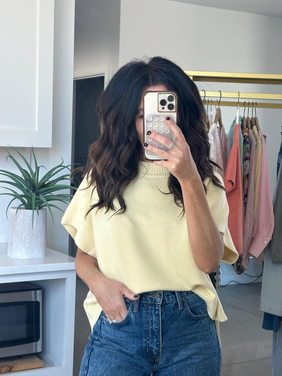 yellow boxy short sleeve sweater