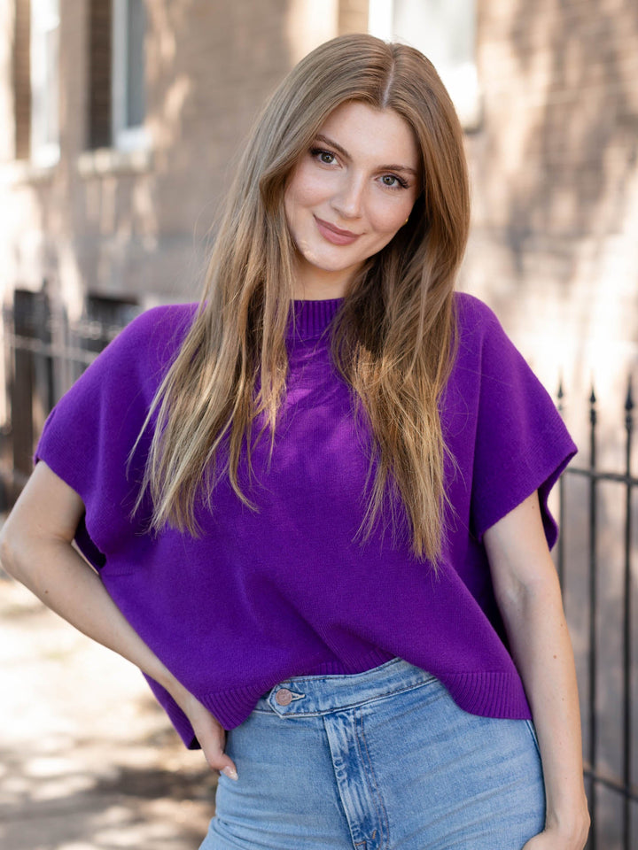 purple boxy sweater