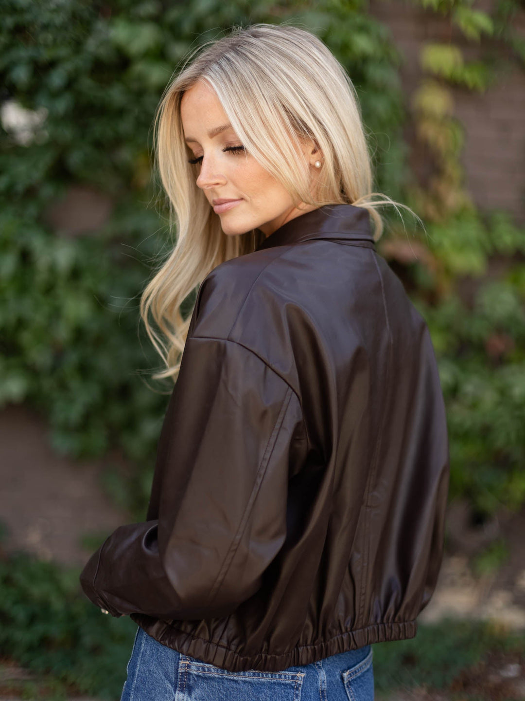 PINCH Cropped Faux Leather Bomber Jacket